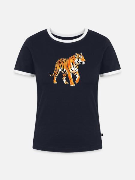 Poly Stil Tiger - Frauen Kontrast-T-Shirt - Navy/Weiß