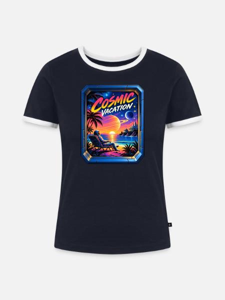 Kosmischer Urlaub - Frauen Kontrast-T-Shirt - Navy/Weiß