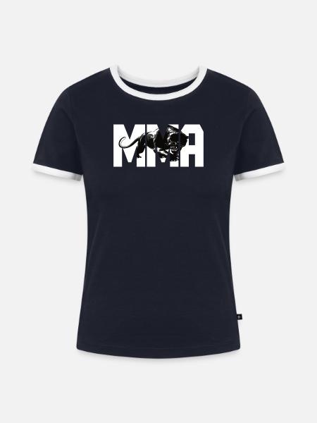 MMA Design mit einer Raubkatze - Frauen Kontrast-T-Shirt - Navy/Weiß