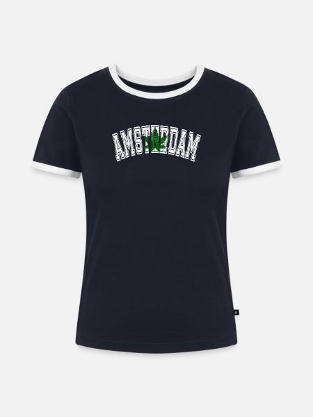 Amsterdam Design mit Cannabisblatt - Frauen Kontrast-T-Shirt - Navy/Weiß 