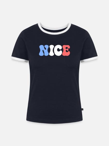 SCHÖNE Pastellblau, weiße, rote Blasen - Frauen Kontrast-T-Shirt - Navy/Weiß