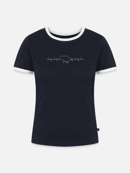 Finnische Herzschlagkarte - Frauen Kontrast-T-Shirt - Navy/Weiß
