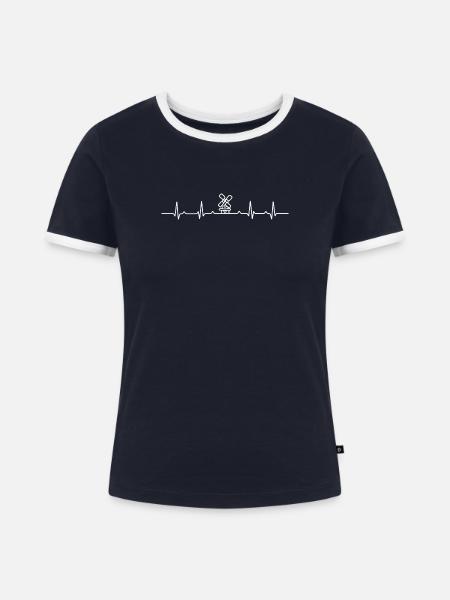 Heartbeat Kinderdijk - Frauen Kontrast-T-Shirt - Navy/Weiß