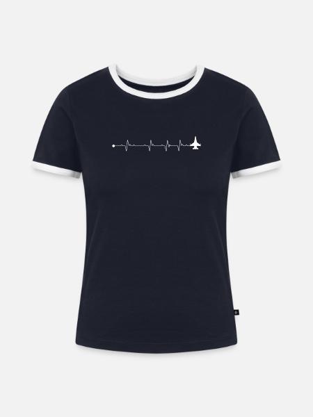 Herzschlag-Düsenflugzeug - Frauen Kontrast-T-Shirt - Navy/Weiß