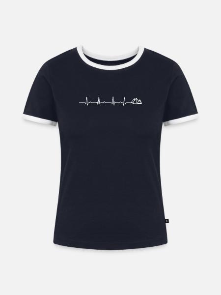 Herzschlag-Pyramide - Frauen Kontrast-T-Shirt - Navy/Weiß