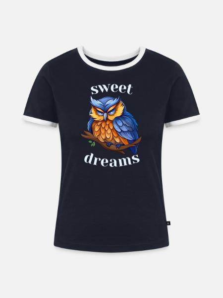 Sweet Dreams Eule - Frauen Kontrast-T-Shirt - Navy/Weiß 