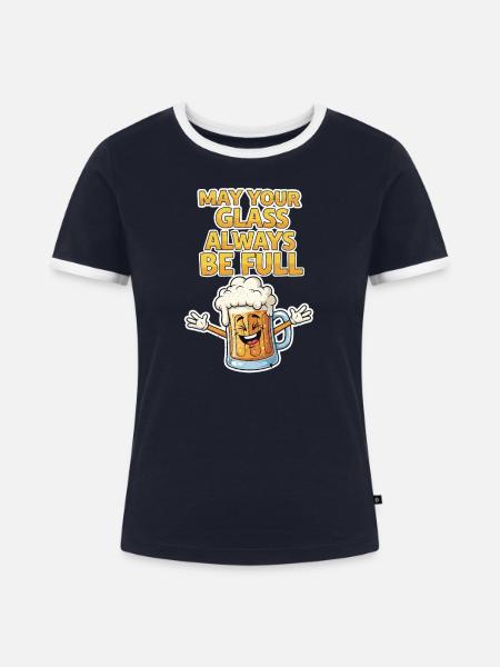 Bierglas Spruch Motiv - Frauen Kontrast-T-Shirt - Navy/Weiß 