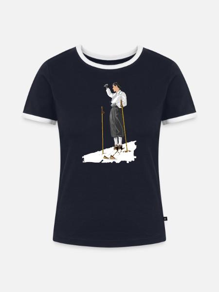 Skimode in den 30ern - Frauen Kontrast-T-Shirt - Navy/Weiß