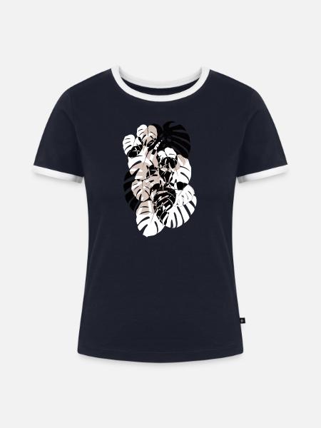MONSTERA - Frauen Kontrast-T-Shirt - Navy/Weiß