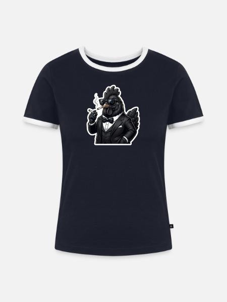 Zigarrenhähnchen im Smoking - Frauen Kontrast-T-Shirt - Navy/Weiß 