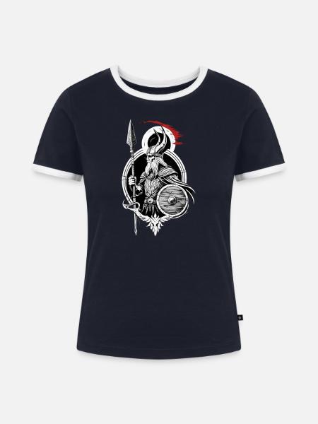 Schildwall Krieger - Wikinger mit Speer Design - Frauen Kontrast-T-Shirt - Navy/Weiß 
