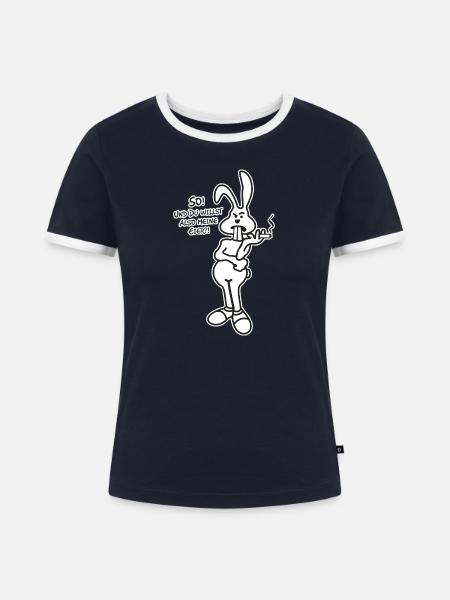Osterhase Spruch - Frauen Kontrast-T-Shirt - Navy/Weiß 