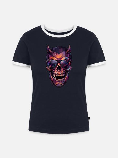 Poly Art Halloween Vampir - Frauen Kontrast-T-Shirt - Navy/Weiß 