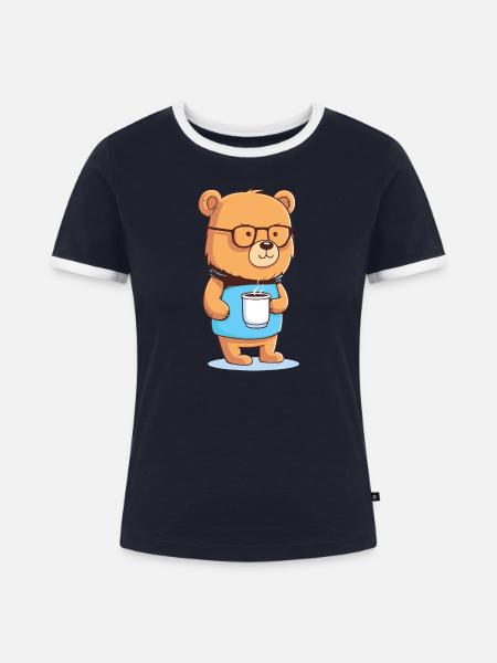 Gemütlicher Kaffeebär - Frauen Kontrast-T-Shirt - Navy/Weiß