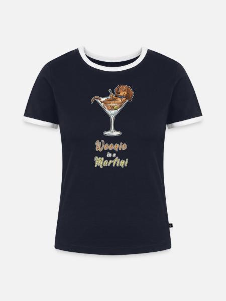 Dackel im Martini-Glas - Frauen Kontrast-T-Shirt - Navy/Weiß