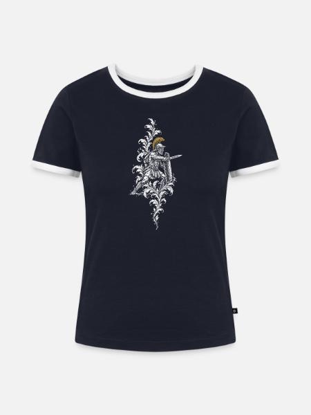 Der Kriegselefant im Flechtwerk - Frauen Kontrast-T-Shirt - Navy/Weiß 