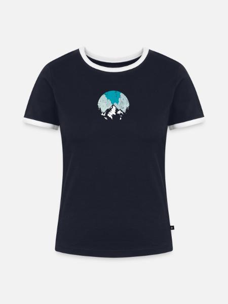 Schneegipfel-Kreis - Frauen Kontrast-T-Shirt - Navy/Weiß