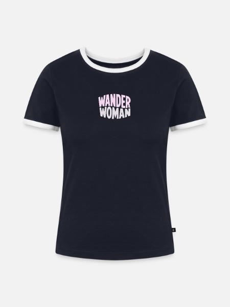 Wanderfrau Gradient Typo - Frauen Kontrast-T-Shirt - Navy/Weiß