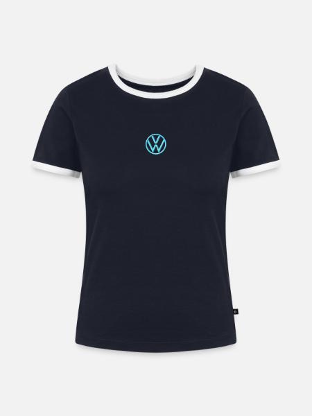 Volkswagen VW Klassisches Logo Stick - Frauen Kontrast-T-Shirt - Navy/Weiß
