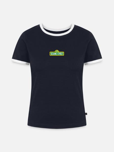 Sesamstraße Logo Als Stick - Frauen Kontrast-T-Shirt - Navy/Weiß 