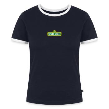 Sesamstraße Logo Als Stick - Frauen Kontrast-T-Shirt - Navy/Weiß  - Vorne - AI Model Female 172 light (172cm)