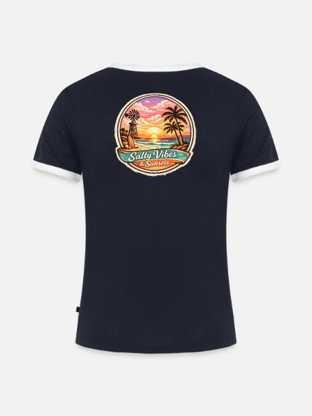 Salzige Vibes Sunsets Beach - Frauen Kontrast-T-Shirt - Navy/Weiß