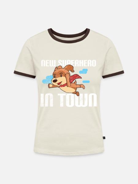 New Superhero in town - Frauen Kontrast-T-Shirt - Off-White/Dunkelbraun