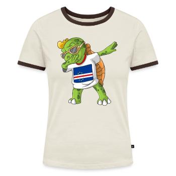 Cabo Verde Dabbing Schildkröte - Frauen Kontrast-T-Shirt - Off-White/Dunkelbraun - Vorne - AI Model Female 172 dark (172cm)