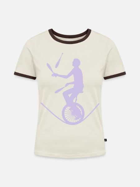 Einrad Jongleur - Frauen Kontrast-T-Shirt - Off-White/Dunkelbraun