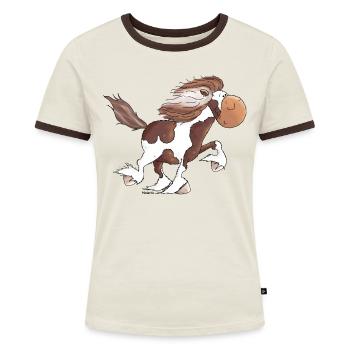 Lustiger Isländer - Islandpferd - Isi - Frauen Kontrast-T-Shirt - Off-White/Dunkelbraun - Vorne - AI Model Female 172 dark (172cm)