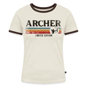 Archery Bow Archer Retro Vintage - Frauen Kontrast-T-Shirt - Off-White/Dunkelbraun - Vorne - AI Model Female 172 dark (172cm)