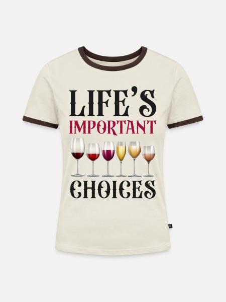Sommelier Wine Drinking Tasting - Frauen Kontrast-T-Shirt - Off-White/Dunkelbraun