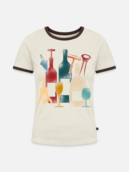 Sommelier Wine Drinking Tasting - Frauen Kontrast-T-Shirt - Off-White/Dunkelbraun