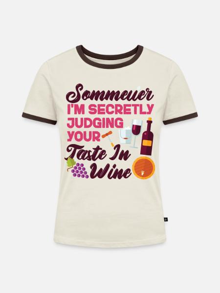 Sommelier Wine Drinking Tasting - Frauen Kontrast-T-Shirt - Off-White/Dunkelbraun