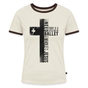 Ballet Dancer Dance Girl Ballerina - Frauen Kontrast-T-Shirt - Off-White/Dunkelbraun - Vorne - AI Model Female 172 dark (172cm)
