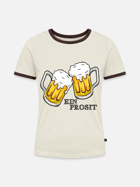 EIN PROSIT_Volksfestzeit_ Zum Wohl - Frauen Kontrast-T-Shirt - Off-White/Dunkelbraun