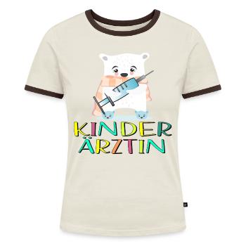Kinderärztin Medizinerin Kinderheilkunde - Frauen Kontrast-T-Shirt - Off-White/Dunkelbraun - Vorne - AI Model Female 172 dark (172cm)