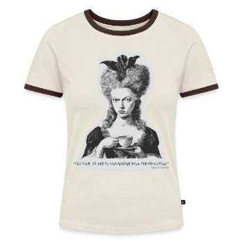 This Time, I’d Like to Unsubscribe – Marie Antoine - Frauen Kontrast-T-Shirt - Off-White/Dunkelbraun - Vorne - AI Model Female 172 dark (172cm)