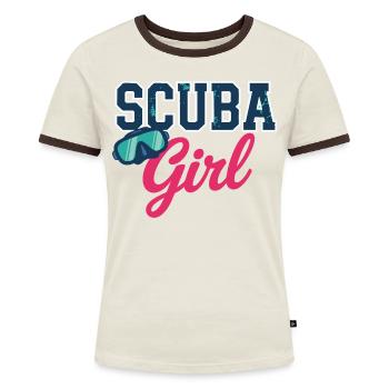 Scuba Girl Tauch-Design - Frauen Kontrast-T-Shirt - Off-White/Dunkelbraun - Vorne - AI Model Female 172 dark (172cm)