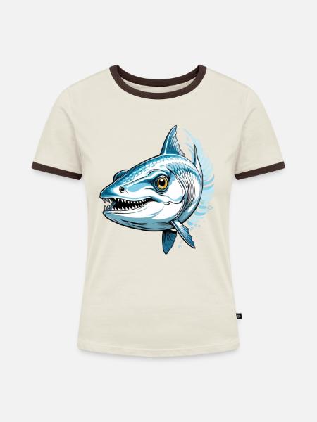 Blauer Raubfisch Aggressor - Frauen Kontrast-T-Shirt - Off-White/Dunkelbraun