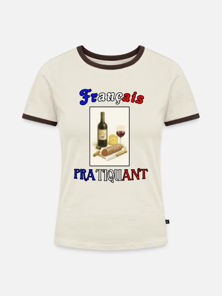Französisch praktizieren - Frauen Kontrast-T-Shirt - Off-White/Dunkelbraun