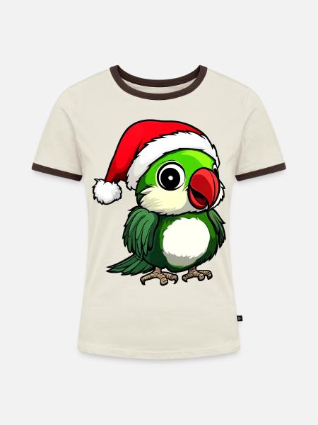 Weihnachten Papagei - Frauen Kontrast-T-Shirt - Off-White/Dunkelbraun