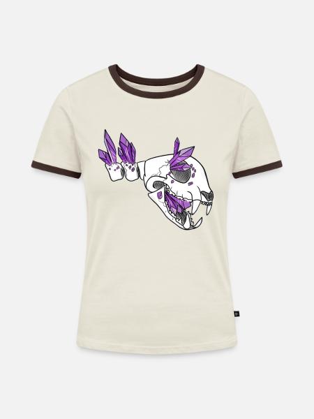 Kristallschädel - Felidae (von Leni Riosa) - Frauen Kontrast-T-Shirt - Off-White/Dunkelbraun