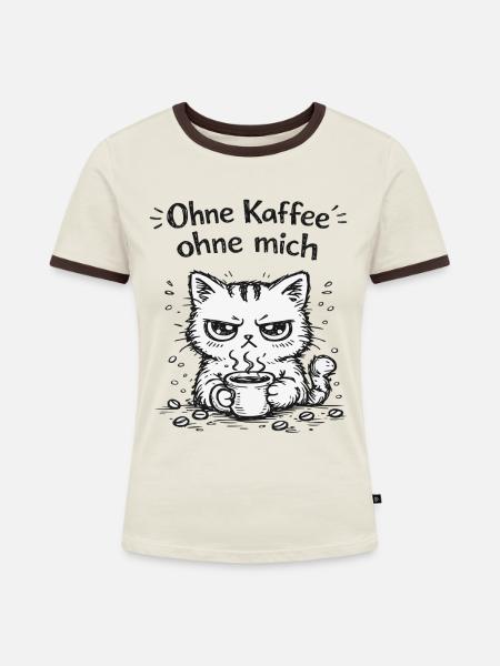 Katzenkaffee Grimasse - Frauen Kontrast-T-Shirt - Off-White/Dunkelbraun