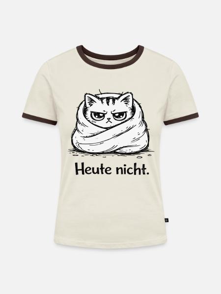 Grummelkatze: Heute nicht - Frauen Kontrast-T-Shirt - Off-White/Dunkelbraun