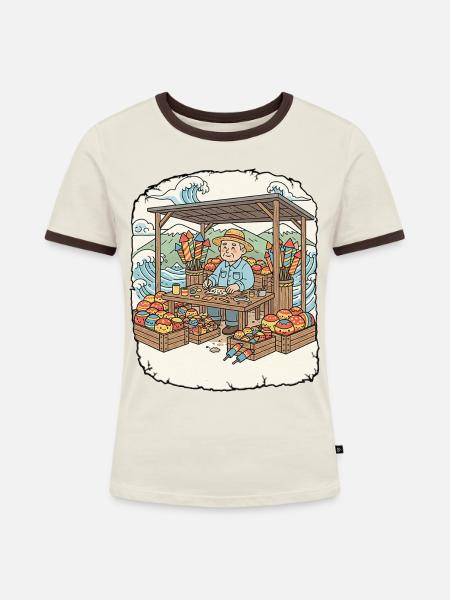 Feuerwerk Pyro Raketen - Frauen Kontrast-T-Shirt - Off-White/Dunkelbraun