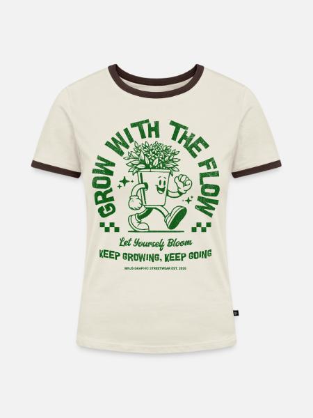 Wachse mit der Blume - Frauen Kontrast-T-Shirt - Off-White/Dunkelbraun