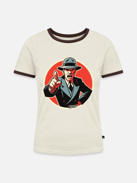 Retro-Noir-Mobster-Typ zeigt auf - Frauen Kontrast-T-Shirt - Off-White/Dunkelbraun