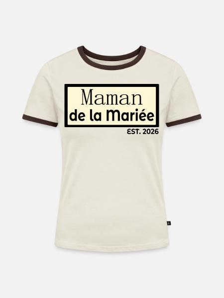 Mama der Braut 2026 - Frauen Kontrast-T-Shirt - Off-White/Dunkelbraun