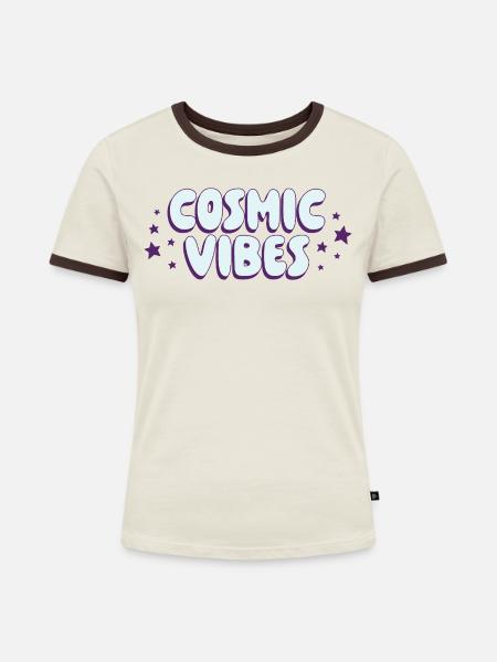 Cosmic Vibes Schriftzug - Frauen Kontrast-T-Shirt - Off-White/Dunkelbraun